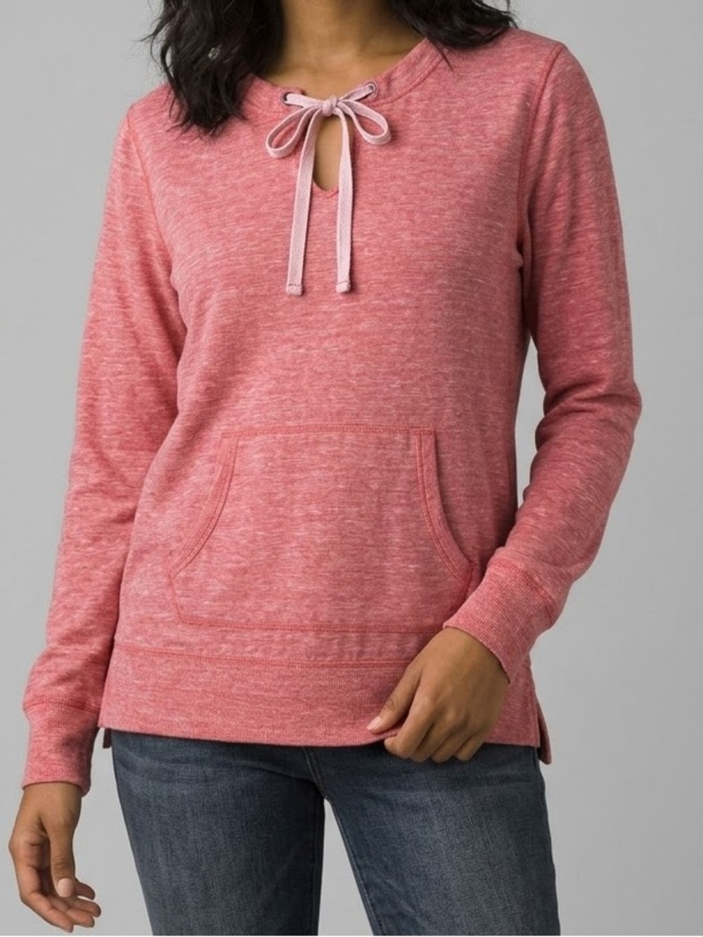 GreenTea Heather Pink Lace-Up Crewneck Sweatshirt